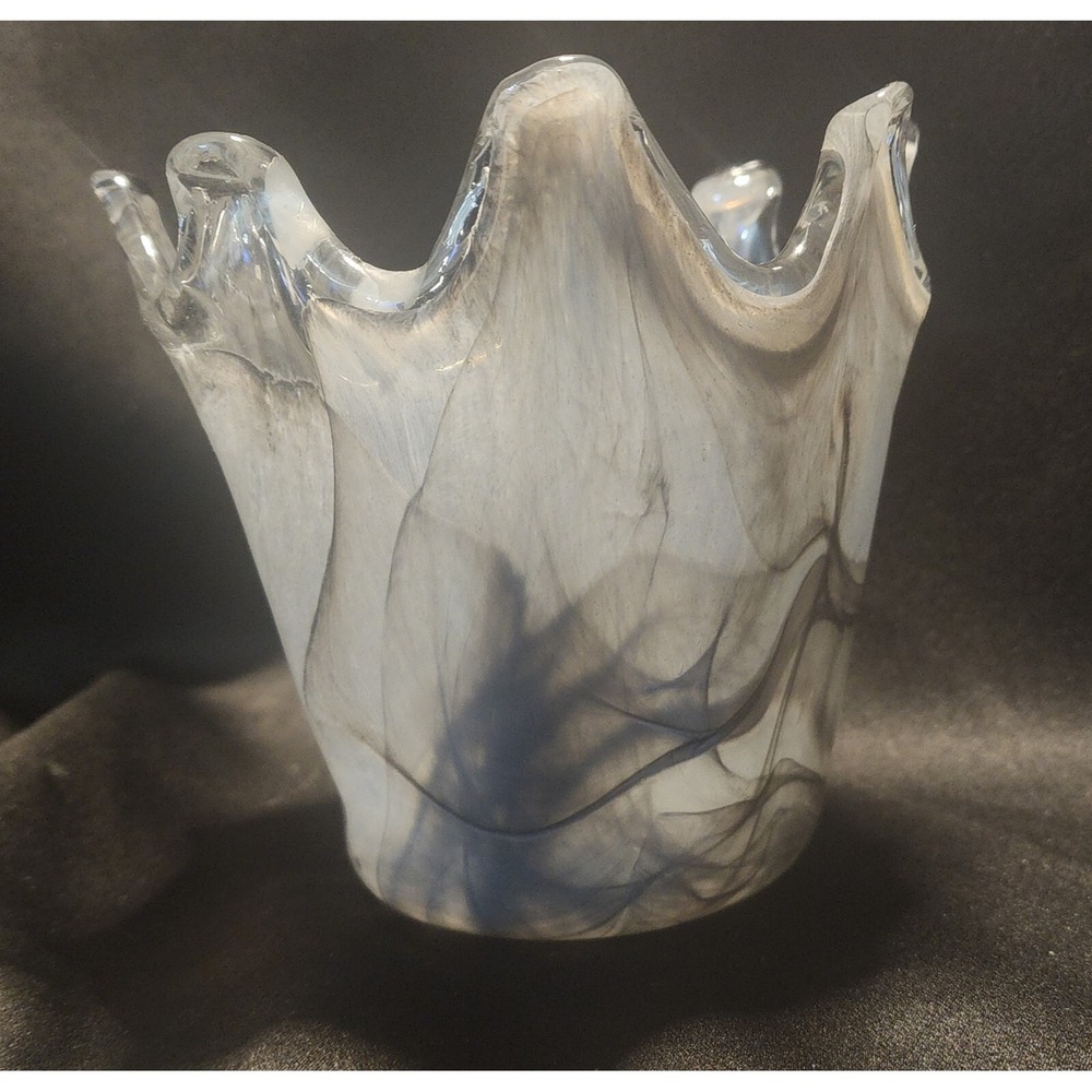 Glass Art Murano Style Translucent Gray Bowl/Planter